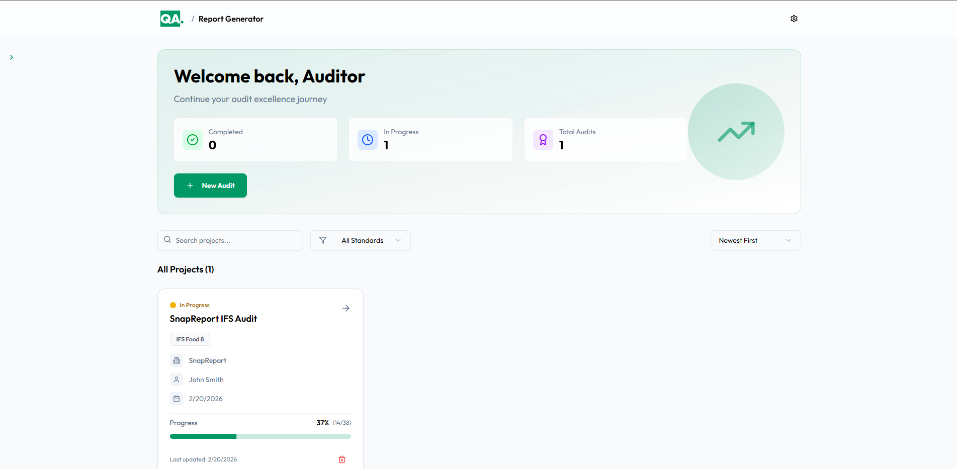 myQA.team Report Generator dashboard